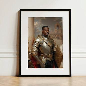 The General - Vintage Gay Military Art Print / Canvas Framed Portrait Black Knight Ornate Silver Gold Armor Marvel, Classical Renaissance