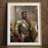The General - Vintage Gay Military Art Print / Canvas Framed Portrait Black Knight Ornate Silver Gold Armor Marvel, Classical Renaissance