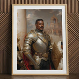 The General - Vintage Gay Military Art Print / Canvas Framed Portrait Black Knight Ornate Silver Gold Armor Marvel, Classical Renaissance