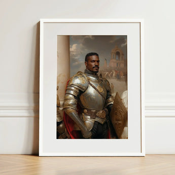 The General - Vintage Gay Military Art Print / Canvas Framed Portrait Man Ornate Silver Gold Armor Red Marvel, Classical Renaissance