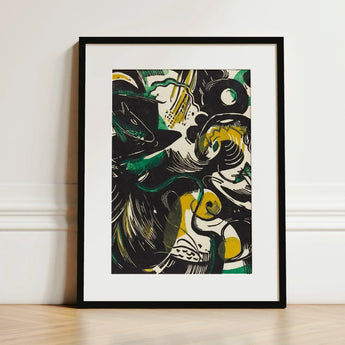 Genesis Ii - Franz Marc Abstract Expressionist Art Print / Canvas Artwork Black Frame White Bold Green Yellow Marc’s, Primordial Energy