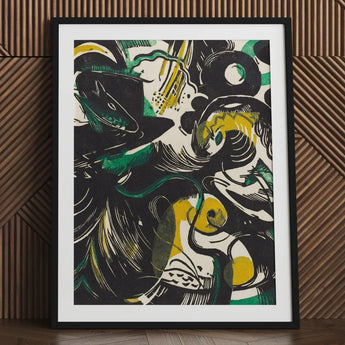 Genesis Ii - Franz Marc Abstract Expressionist Art Print / Canvas Black-framed Artwork Bold Green Yellow White Linework Marc’s, Primordial
