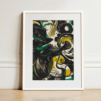 Genesis Ii - Franz Marc Abstract Expressionist Art Print / Canvas Framed Artwork Bold Black Green Yellow Shapes Marc’s, Primordial Energy