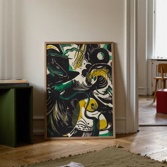 Genesis Ii - Franz Marc Abstract Expressionist Art Print / Canvas Framed Abstract Artwork Bold Black Green Yellow Shapes Franz Marc’s