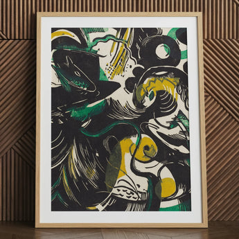 Genesis Ii - Franz Marc Abstract Expressionist Art Print / Canvas Framed Artwork Bold Black Green Yellow Shapes Marc’s, Primordial Energy