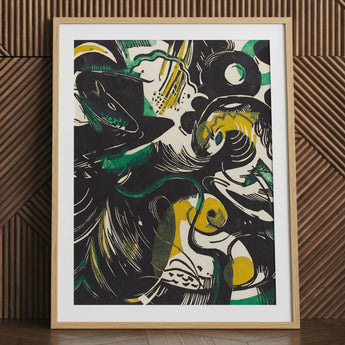 Genesis Ii - Franz Marc Abstract Expressionist Art Print / Canvas Framed Abstract Artwork Bold Black Green Yellow Shapes Franz Marc’s