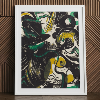 Genesis Ii - Franz Marc Abstract Expressionist Art Print / Canvas Framed Abstract Artwork Bold Black Green Yellow Shapes Franz Marc’s
