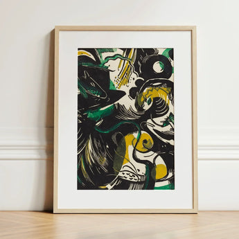 Genesis Ii - Franz Marc Abstract Expressionist Art Print / Canvas Framed Bold Black Green Yellow Shapes Marc’s, Primordial Energy Bursts,