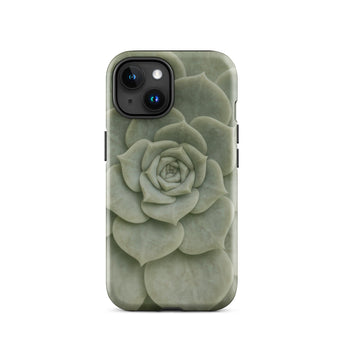 Geometric Succulent Phone Case Iphone 15 / Gloss Sleek Matte-finish Phone Case Detailed Pale Green Succulent Baja California’s Stone,