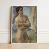 Framed Painting Nude Male Figure Arms Crossed Rendered Bathing Men, Man, Georg Pauli’s Badande, Män, Holds, Companion’s Legs Edge, Art,