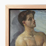 Framed Oil Painting Young Man Dark Hair Closed Bathing Men, Nude, Georg Pauli’s Badande, Män, Holds, Companion’s Legs Edge, Art, Print