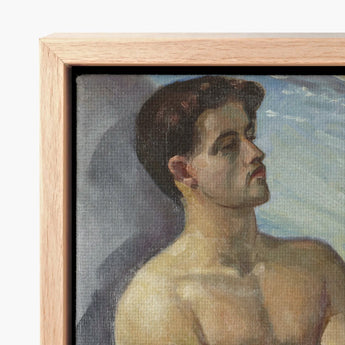 Framed Oil Painting Young Man Dark Hair Closed Bathing Men, Nude, Georg Pauli’s Badande, Män, Holds, Companion’s Legs Edge, Art, Print