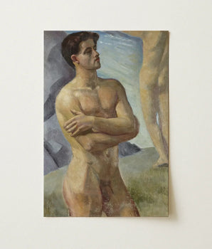 Rectangular Canvas Painting Nude Male Figure Arms Crossed Bathing Men, Man, Georg Pauli’s Badande, Män, Holds, Companion’s Legs Edge, Art,