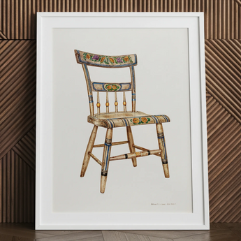 German Chair - Edward L. Loper, estampe d’art populaire des années 1930 / Toile, 24x32’’ / 61x81cm / Cadre blanc / Passe-partout, Posters Prints & Visual Artwork,