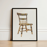 German Chair - Edward L. Loper 1930s Folk Art Print / Canvas Framed Watercolor Illustration Vintage Wooden Floral Painted Captivating,