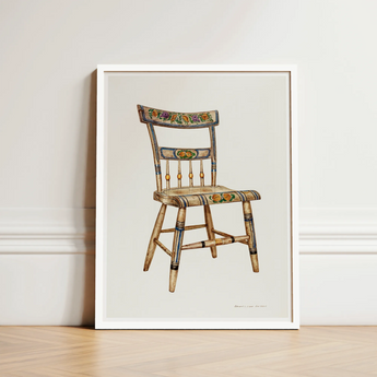 German Chair - Edward L. Loper 1930s Folk Art Print / Canvas Vintage-style Wooden Intricate Floral Fruit Motifs Painted Captivating,