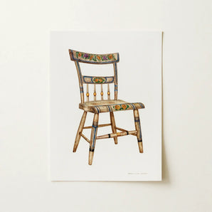 German Chair - Edward L. Loper 1930s Folk Art Print / Canvas Hand-painted Wooden Floral Motifs Soft Pastel Colors Captivating, Artisan