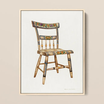 German Chair - Edward L. Loper 1930s Folk Art Print / Canvas Vintage-style Wooden Hand-painted Floral Fruit Motifs Vibrant Captivating,