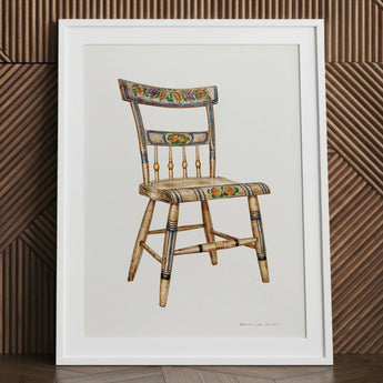 German Chair - Edward L. Loper 1930s Folk Art Print / Canvas Vintage-style Wooden Hand-painted Floral Geometric Patterns Blue Captivating,