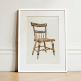 German Chair - Edward L. Loper 1930s Folk Art Print / Canvas Watercolor Illustration Rustic Wooden Floral Geometric Painted Captivating,