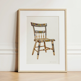 German Chair - Edward L. Loper 1930s Folk Art Print / Canvas Watercolor Illustration Vintage Wooden Floral Painted Accents Captivating,