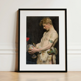 Germanic Warrior with Helmet - Osmar Schindler Art Print / Canvas Black-framed Art Print Classical Painting Muscular Bare-chested Man Osmar