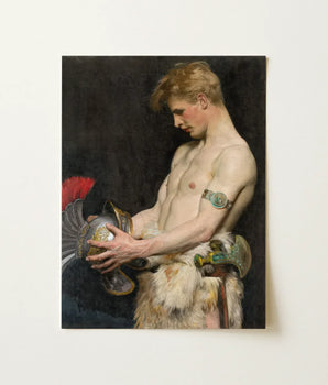 Classical Oil Painting Muscular Bare-chested Warrior Profile Ornate Osmar Schindler Gay, Masterpiece Germanic, Art