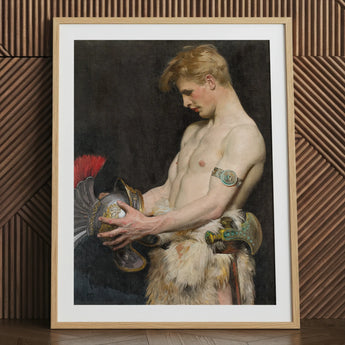 Germanic Warrior with Helmet - Osmar Schindler Art Print / Canvas Framed Art Print Muscular Bare-chested Man Classical Attire Osmar