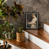 Germanic Warrior with Helmet - Osmar Schindler Art Print / Canvas Framed Vintage-style Portrait Photograph Wooden Stairs Alongside Potted