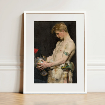 Germanic Warrior with Helmet - Osmar Schindler Art Print / Canvas White-framed Art Print Classical Painting Muscular Bare-chested Man Osmar