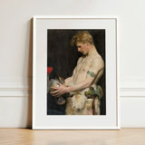 Germanic Warrior with Helmet - Osmar Schindler Art Print / Canvas White-framed Classical Painting Muscular Bare-chested Man Gay,