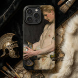 Germanic Warrior with Helmet - Osmar Schindler Phone Case Black Phone Case Detailed Classical Painting Nude Male Schindler’s Brushstrokes