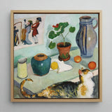 Ghost in the House Stalls - August Macke Art Print / Canvas Framed Painting Calico Cat Table Objects Potted Plants Macke’s Whimsical World,
