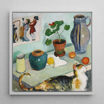 Ghost in the House Stalls - August Macke Art Print / Canvas Framed Painting Life Calico Cat Potted Plant Ceramic Macke’s Whimsical World,