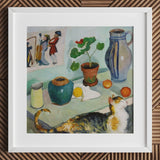 Ghost in the House Stalls - August Macke Art Print / Canvas Framed Painting Life Cat Potted Plant Ceramic Vessels Macke’s Whimsical World,