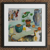 Ghost in the House Stalls - August Macke Art Print / Canvas Framed Painting Life Cat Potted Plant Ceramic Vessels Macke’s Whimsical World,
