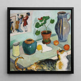 Ghost in the House Stalls - August Macke Art Print / Canvas Framed Reproduction Life Painting Calico Cat Potted Plant Macke’s Whimsical