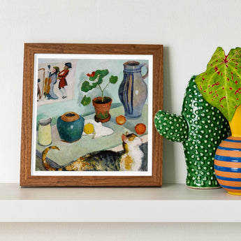 Ghost in the House Stalls - August Macke Art Print / Canvas Framed Watercolor Painting Life Potted Plants Jars Fruit Macke’s Whimsical