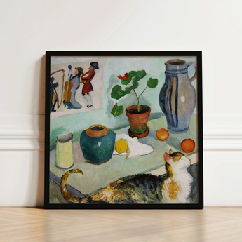 Ghost in the House Stalls - August Macke Art Print / Canvas Framed Reproduction Life Painting Tabby Cat Table Objects Macke’s Whimsical