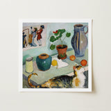 Ghost in the House Stalls - August Macke Art Print / Canvas Square-framed Reproduction Life Painting Calico Cat Table Objects Macke’s