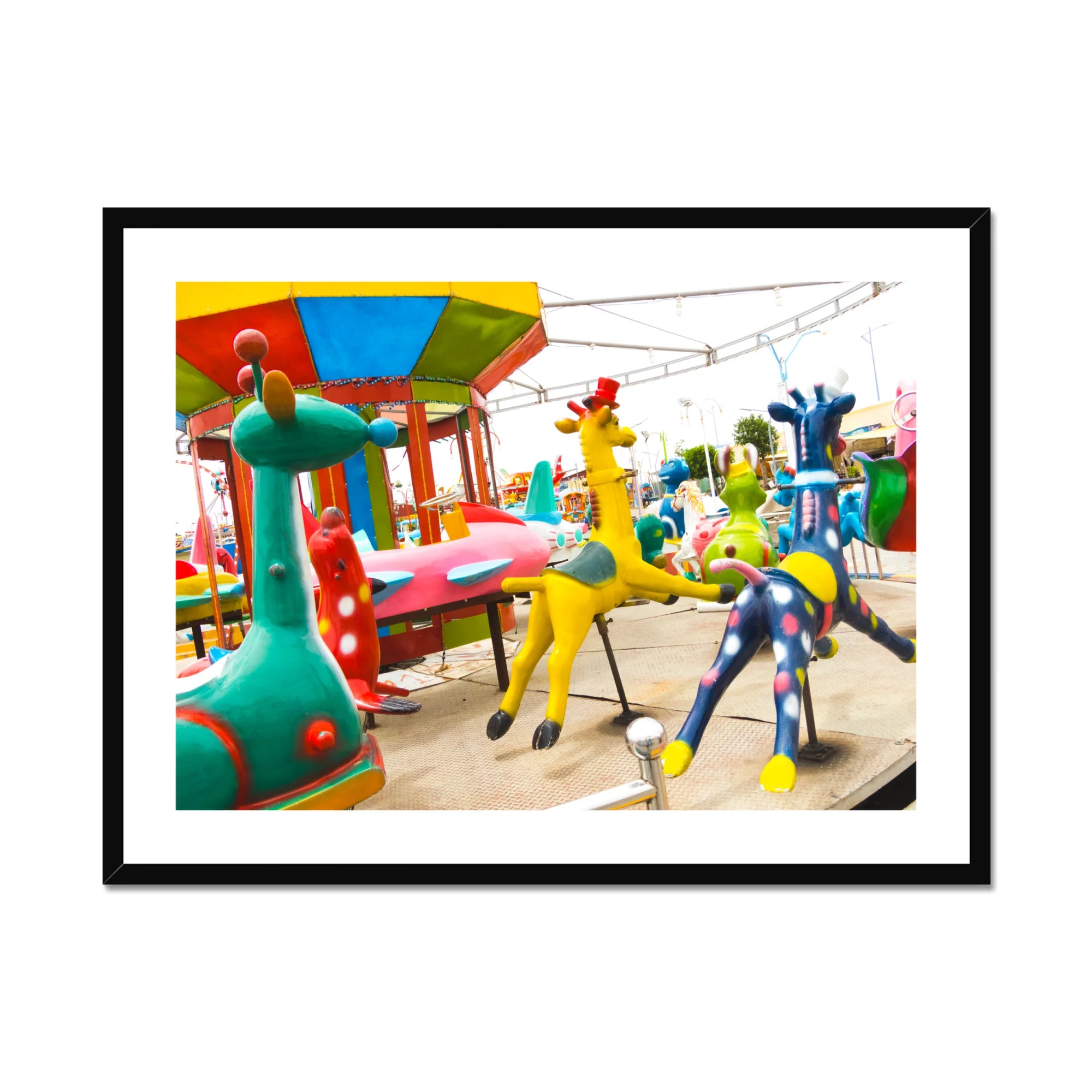 Giddy Up Giclée Print, Colorful Carousel Giraffe Rides