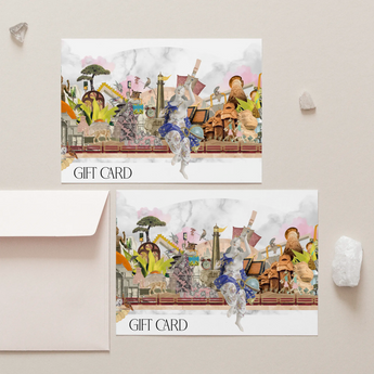 Whimsical Collage-style Gift Card Vibrant Scene Eclectic Objects
