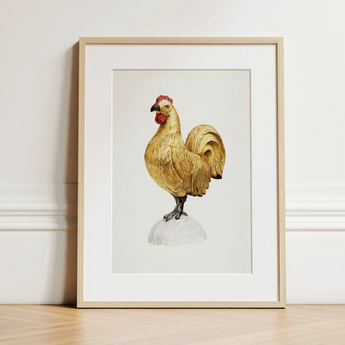 Gilded Rooster - Karl J. Hentz 1930s Decorative Art Print / Canvas, 12x16’’ / 31x41cm / Natural Frame / Matboard, Posters Prints & Visual