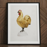 Gilded Rooster - Karl J. Hentz 1930s Decorative Art Print / Canvas Detailed Illustration Golden Red Comb Wattle White Regal, Kitchen, Prints