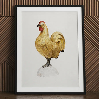 Gilded Rooster - Karl J. Hentz 1930s Decorative Art Print / Canvas Detailed Illustration Golden Red Comb Wattle White Regal, Kitchen, Prints