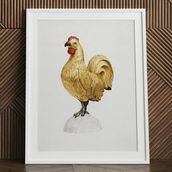 Gilded Rooster - Karl J. Hentz 1930s Decorative Art Print / Canvas Detailed Watercolor Illustration Golden Rooster Red Comb Wattle Regal