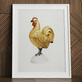 Gilded Rooster - Karl J. Hentz 1930s Decorative Art Print / Canvas Detailed Watercolor Illustration Golden Red Comb Wattle Regal, Kitchen,