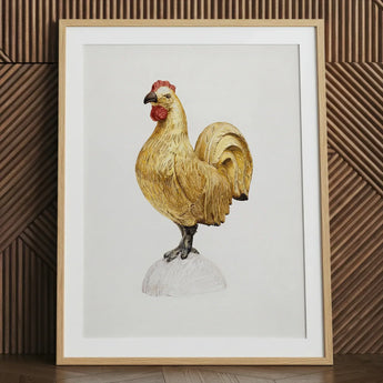 Gilded Rooster - Karl J. Hentz 1930s Decorative Art Print / Canvas Detailed Watercolor Illustration Golden Rooster Red Comb Wattle Regal