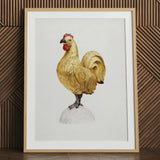 Gilded Rooster - Karl J. Hentz 1930s Decorative Art Print / Canvas Detailed Watercolor Illustration Golden Red Comb Wattle Regal, Kitchen,