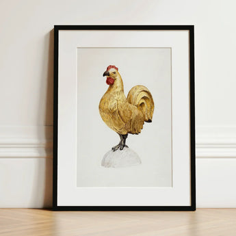 Gilded Rooster - Karl J. Hentz 1930s Decorative Art Print / Canvas Framed Artwork Detailed Illustration Golden Red Comb Regal, Kitchen,